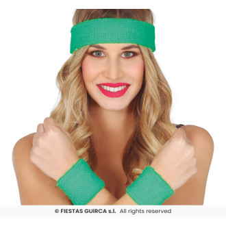 Klobouky, čepice, čelenky - Čelenka s pásky na zápěstí - zelené
