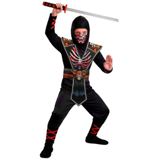 Kostýmy na karneval - Widmann Dětský kostým Děsivý Ninja s maskou a potiskem kostlivce