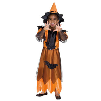Kostýmy na karneval - Půlnoční čarodějka oranžová s kloboukem