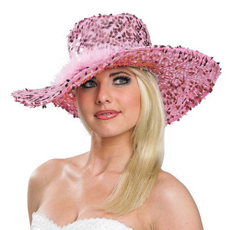 Klobouky, čepice, čelenky - Dámský klobouk s flitry růžový
