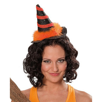 Klobouky, čepice, čelenky - Čarodějnický mini s vlasovou sponou oranžový