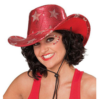Klobouky, čepice, čelenky - Kovbojský klobouk s hvězdami červený - A11