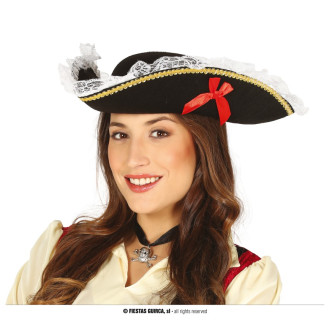 Klobouky, čepice, čelenky - Pirátský klobouk třírohý s mašlí a krajkou