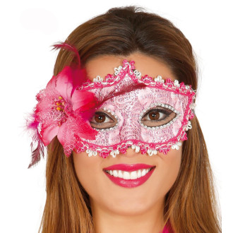 Masky, škrabošky - Dekorační maska s květinou růžová