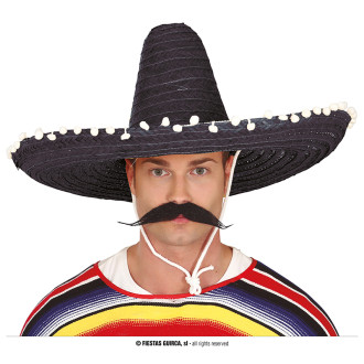 Klobouky, čepice, čelenky - Mexický klobouk 60 cm s pompony černý