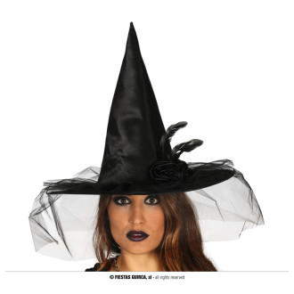 Klobouky, čepice, čelenky - Čarodějnický klobouk černý s ozdobou