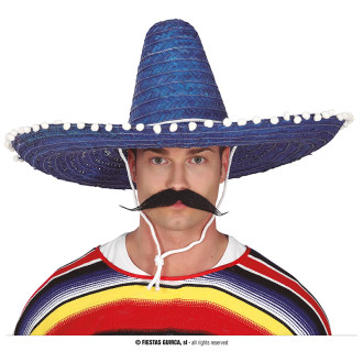 Klobouky, čepice, čelenky - Mexický klobouk 60 cm s pompony modrý