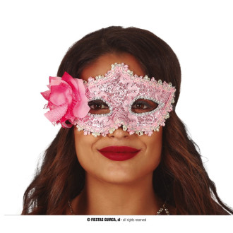 Masky, škrabošky - Růžová maska s květinou