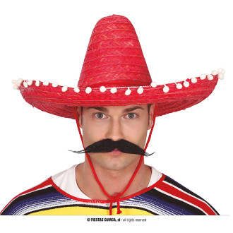Klobouky, čepice, čelenky - Mexický klobúk 50 cm s pomponem červený
