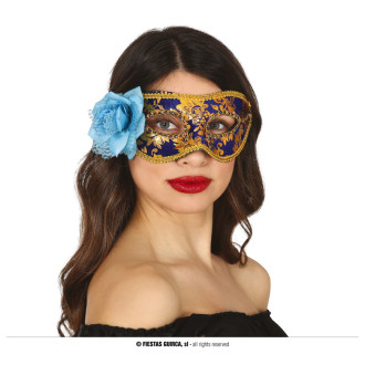 Masky, škrabošky - Zlatá flitrová maska s květem