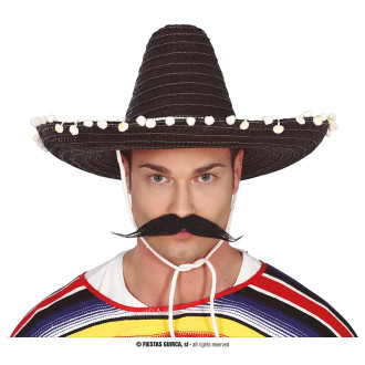Klobouky, čepice, čelenky - Mexický slaměný klobouk černý 45 cm
