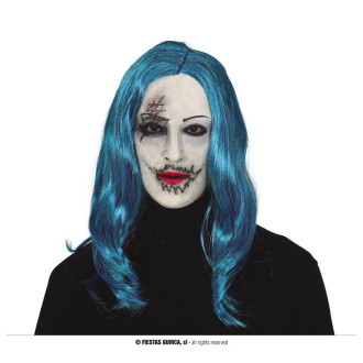 Masky, škrabošky - Latexová maska s modrými vlasy