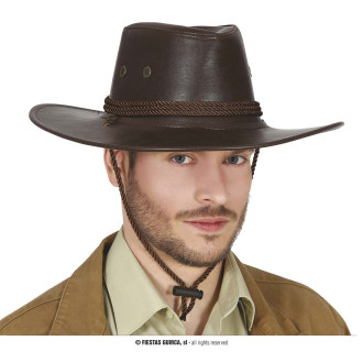 Klobouky, čepice, čelenky - Hnědý kovbojský klobouk koženého vzhledu