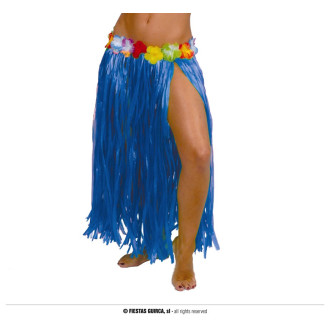 Doplňky - Havajská sukně s květy modrá 75 cm