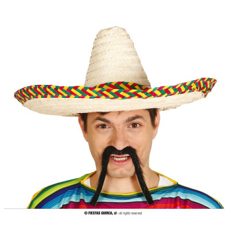 Klobouky, čepice, čelenky - Slaměný mexický klobouk s barevným lemem
