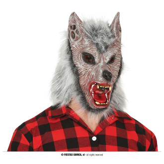 Masky, škrabošky - Latexová maska vlka s vlasy