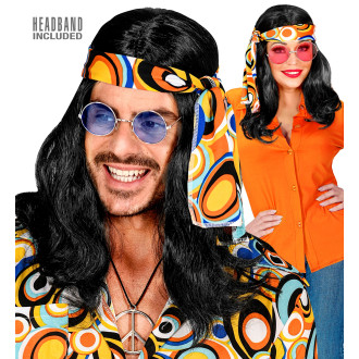 Paruky - Widmann Černá disco paruka s čelenkou