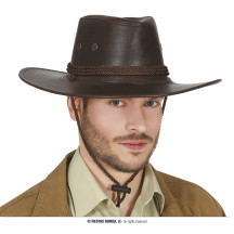 Hnědý kovbojský klobouk koženého vzhledu