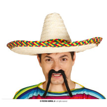 Slaměný mexický klobouk s barevným lemem