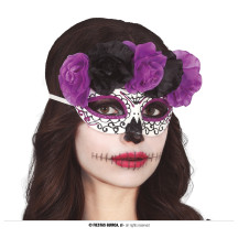 Maska catrina černofialová s květy